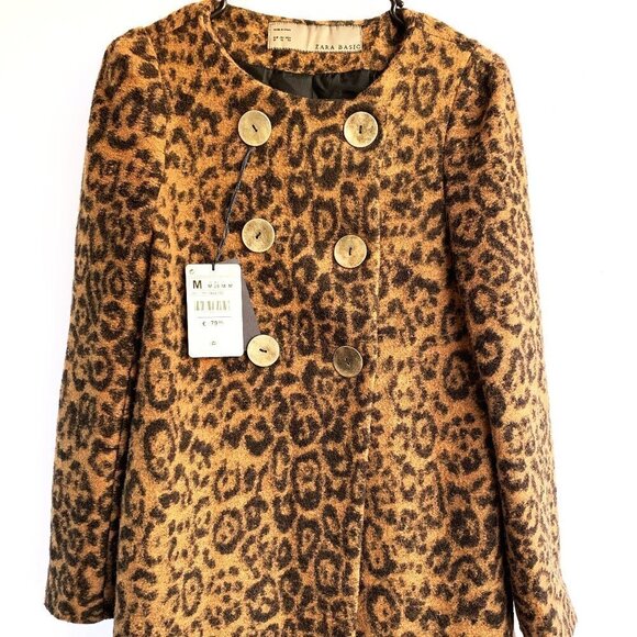 NWT ZARA Jacquard Wool Blend Animal Cheetah Leopard Print Coat Size M - Picture 1 of 8